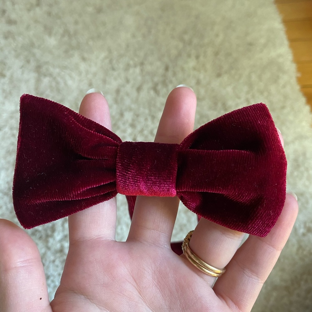 Burgundy velvet bow tie